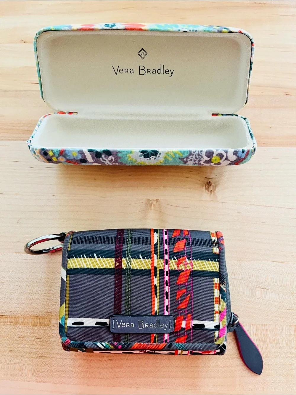 Vera Bradley Multicolor RFID Plaid Wallet with Teal Floral Eyewear Case - Picture 2 of 9